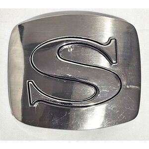 Initial "S" Belt Buckle Alphabet Monogram Chrome Metal Western Letter.